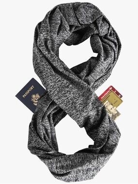 Men's Gray Infinity Travel Scarf with Hidden Pocket